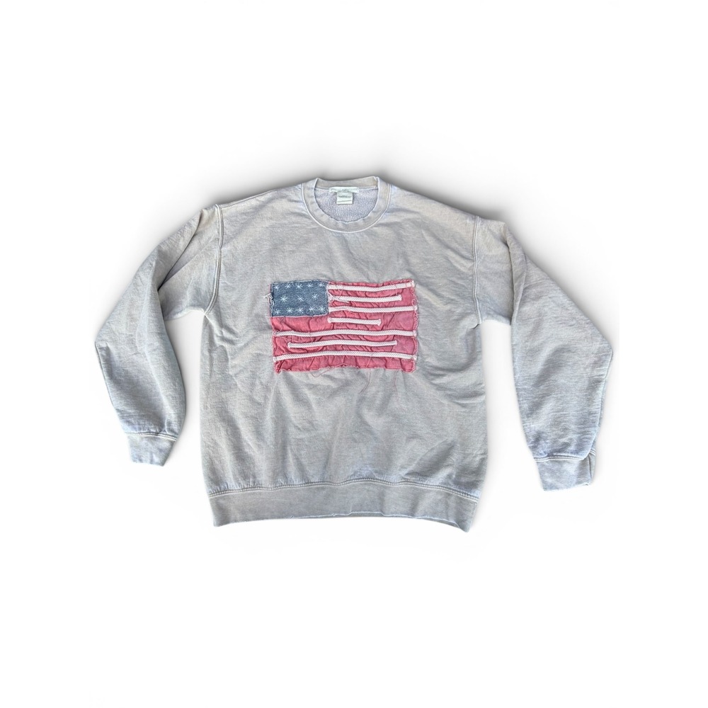 Free People x Tricia Fix‎  Sweatshirt Womens S Gray Tan USA Flag Americana Boho